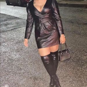 Faux Leather Dress with Belt